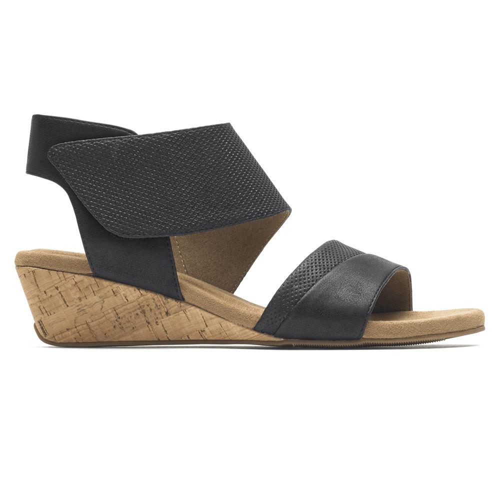 Rockport Womens Sandals Black - Calia Mid Wedge Cuff - UK 286-QGYKJA